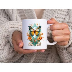 vintage butterfly coffee mug, butterfly tea cup, insect lover mug, nature lover tea cup, whimsical butterfly mug, butter