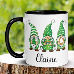 personalized st patricks day gift, garden gnome mug, irish coffee mug, saint patrick's day gnomes, shamrock clover, luck