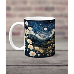 flower moon mug, floral moon mug, moon mug, moon coffee cup, moon coffee mug, moonflower mug, flower moon gift, floral m