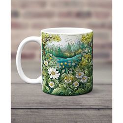 flowers coffee mug, floral mug, trees mug, nature coffee mug, scenic nature mug, floral cup, artistic coffee mug, gift f