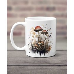 mushroom mug, watercolor mug, mushroom coffee cup, mushroom gift, cottagecore mug, fungi coffee mug, mushroom decor, boh