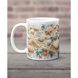 seashell mug, beach coffee mug, ocean mug, beach lovers gift, nautical coffee mug, sea shell mug, ocean lover gift, ocea