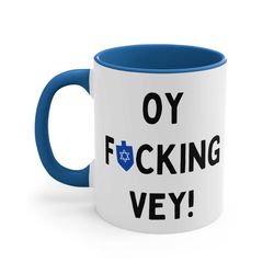 hanukkah ceramic coffee mug, 11-15 oz tea cup, fucking oy vey, funny holiday gift, gag jewish friend present, chanukah s