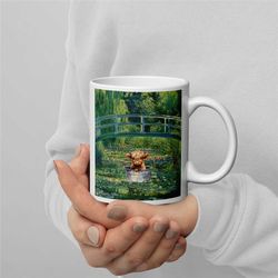 claude monet waterlily with highland cow mug baby highland cow mug swimming cow bridge over a pond of water lilies poste
