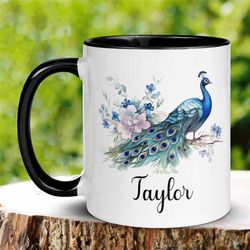 personalized peacock mug, peacock gifts, personalized gifts, peacock decor, bird mug, name mug, peacock coffee mug, bird