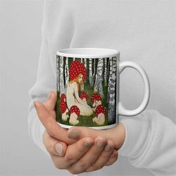 mushroom mug edward okun mug toadstools mug coffee art mug art nouveau artist gift tasse fine art cottagecore mug woodla