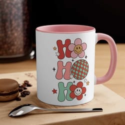christmas ho ceramic coffee mug, 11 oz 15 oz tea cup, santa checkered trend flower accent handle, birthday gift funny jo