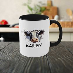personalized name funny cow 11oz accent mug, personalized gifts, custom name, cow lover coffee mug, cow gifts