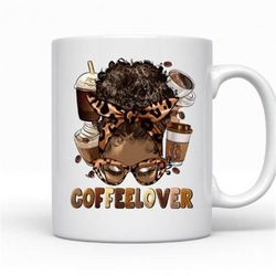coffee lover 11oz coffee mug, tea cup, afro queen mug, black girl coffee mug. coffee lover mug
