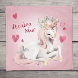 Personalised Face Towel - Unicorn with Love Hearts - Baby Face Cloth