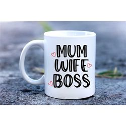wife mom boss coffee mug, boss woman coffee cups, funny cute gifts for mom, cute coffee mug birthday.