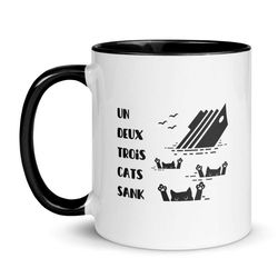 un deux trois cats sank, bilingual mug, french funny coffee mug, franglais, novelty mug, french teacher mug, black cat m