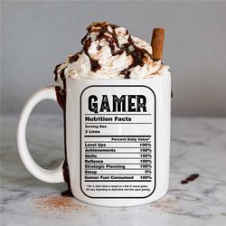 gamer nutrition facts mug gift for him gamer coffee mug funny gaming gift video game birthday gift for dad son gamer gif
