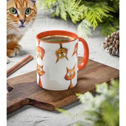 Funny Cat Mug Orange Cats Gift for Cat Lover Hand Drawn Graphics Gift for Animal Lover Kitten Art Gifts for Pet Lover Hu