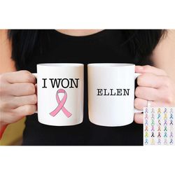 i won cancer mug, cancer fighter gift,cancer encouragement gift, custom name mug, personalised gift