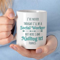 personalized social worker mug, graduation, custom gift for case managers, family therapy, bcba birthday, cbt work, aba