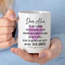 personalized social worker mug, empowering, custom gift for case managers, family therapy, bcba birthday, cbt work, aba,