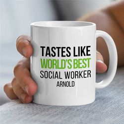 personalized 'world's best social worker' mug, custom gift for case managers, family therapy, bcba birthday, cbt work, a