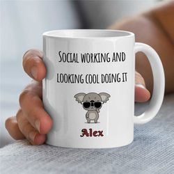 personalized social worker mug, cool koala, custom gift for case managers, family therapy, bcba birthday, cbt work, aba