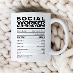 personalized social worker nutrition facts mug, custom gift for case managers, family therapy, bcba birthday, ingredient