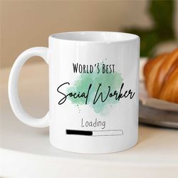 world's best social worker loading, mug for case manager, family therapy, thank you gift, bcba birthday, cbt work, aba,