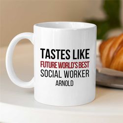 personalized 'world's best social worker' mug, custom gift for case managers, family therapy, bcba birthday, wife,cbt wo