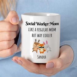 custom 'social worker mom' mug, personalized gift for case managers, family therapy, bcba birthday, cbt, bunny, reindeer