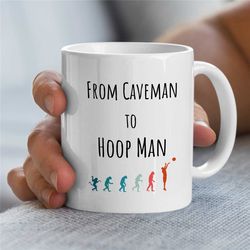 evolution mug for basketball coach, caveman, b-ball cup, for hooper, baller, team gift, birthday present for boys, nephe