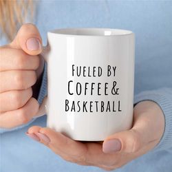 mug for basketball coach, fueled by coffee and b-ball cup, for hooper, baller, team gift, birthday present for boys, nep