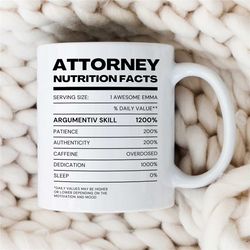 personalized attorney nutrition mug, custom gift for lawyers, ingredients, appreciation, coworker birthday, mom/dad, men