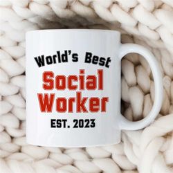 personalized worlds best social worker mug, custom gift for case managers, family therapy, bcba birthday, cbt work, aba