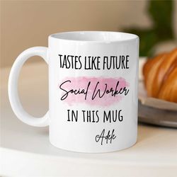 personalized social worker mug, custom gift for future case managers, family therapist to be, bcba birthday, wife, cbt w