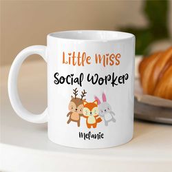 custom 'little miss social worker' mug, personalized gift for case managers, family therapy, bcba birthday, cbt, bunny,