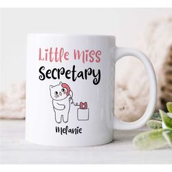 custom 'little miss secretary' mug, personalized cat gift for assistant, coworker birthday, receptionist, work anniversa