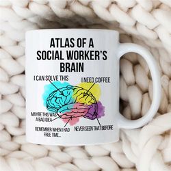 atlas of a social worker's brain, mug for case manager, family therapy, thank you gift, bcba birthday, cbt work, aba app