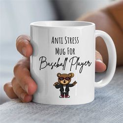 cool teddy bear baseball player mug, animal cup for fan, pitcher boyfriend, for him/her, coach, men, batting nephew, sof