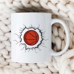 cool 3d mug for basketball coach, hole b-ball cup, cracked mug, for hooper, baller, team gift, birthday present for boys