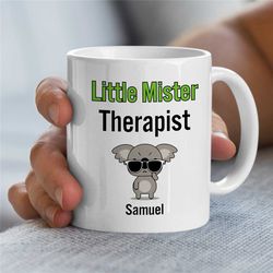 custom 'little mister therapist' mug, personalized koala gift for counselor, family therapy appreciation, bcba thank you
