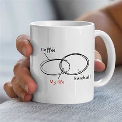 baseball player venn diagram mug, funny cup for fan, pitcher boyfriend, for him/her, coach, men, batting nephew, softbal