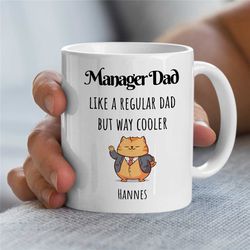 personalized 'manager dad' mug, cat, custom gift for boss, coworker birthday, job appreciation, work office decor, profe