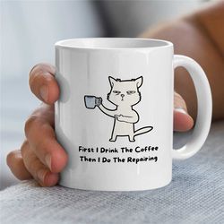 funny cat mechanic mug, gift for gearhead, car lover dad, motorbike & automotive mechanic, birthday, for him, anniversar