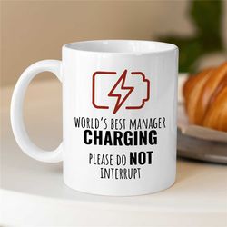 world's best manager charging mug, gift for boss, coworker birthday, job appreciation, work office decor, profession, fo