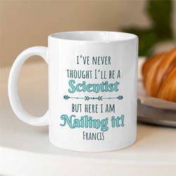 personalized science graduation mug, custom gift for chemistry professor, doctoral advisor, research & development, for