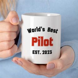 personalized 'world's best pilot' mug, custom gift for flying instructor, aviation graduation, empowering, dad passing d