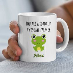 Personalized 'Toadally Awesome Farmer' Mug, Custom Gift for Agronomists, Frog Wordplay, Nature Lover, Garden Owner, Appr