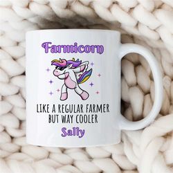 personalized 'farmicorn' mug, custom unicorn gift for agronomists, portmanteau, nature lover, garden owner, employee app