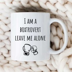 introverted boxer mug, boxtrovert, portmanteau, glove motif, gift for boxing fan, coach appreciation, husband, office cu
