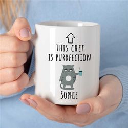 custom chef 'purrfection' mug, cat, personalized gift for cook, gastronomy appreciation, culinary school graduate, gourm