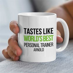 personalized 'world's best personal trainer' mug, custom gift for motivational expert, thank you, graduation, profession