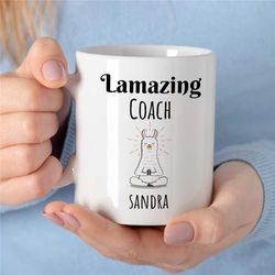 custom 'lamazing coach' mug, personalized gift for motivational expert, meditating lama, wordplay, thank you, graduation